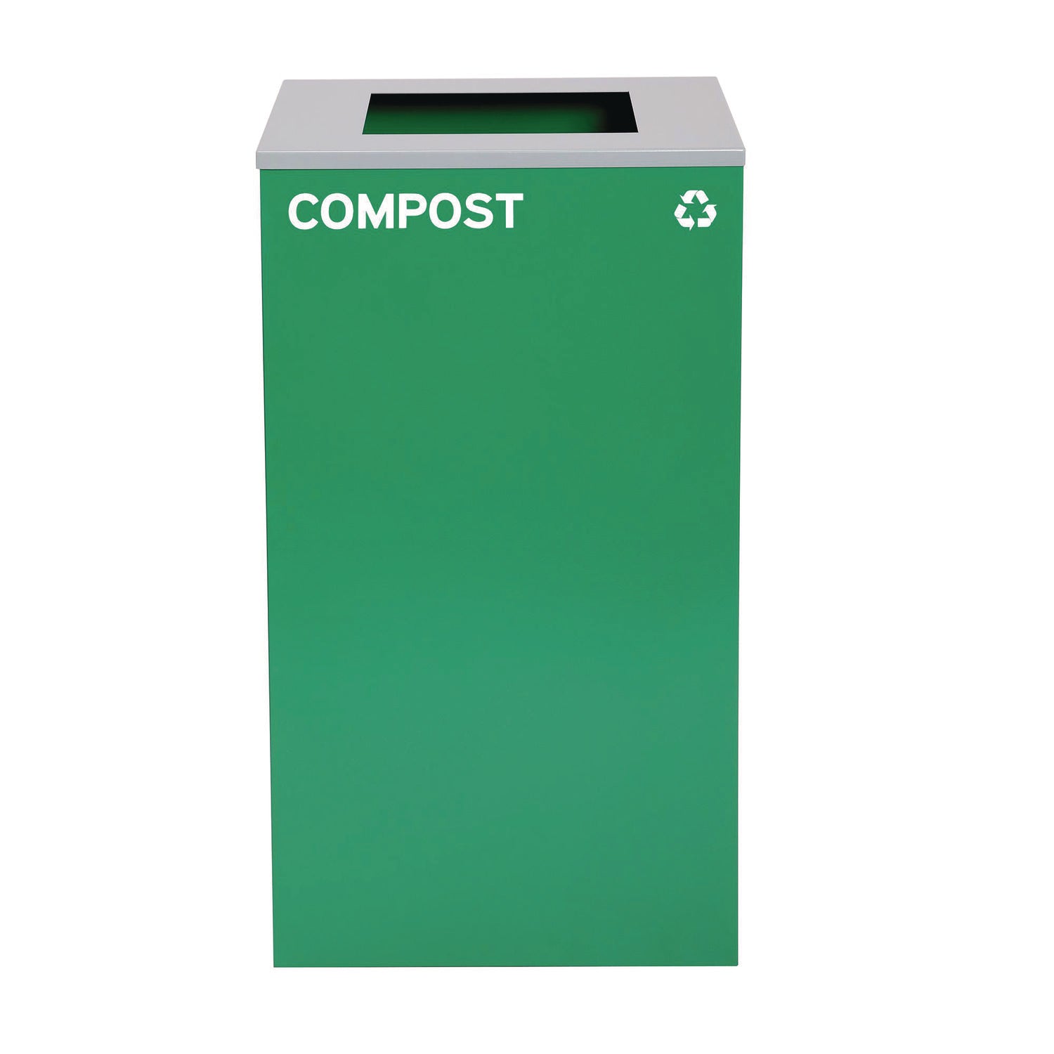 29 Gallon Trash/Recycling Cans, Steel, Blue Cans/Bottles with Circle Lid, Green Compost and Black Trash Cans with Square Lids