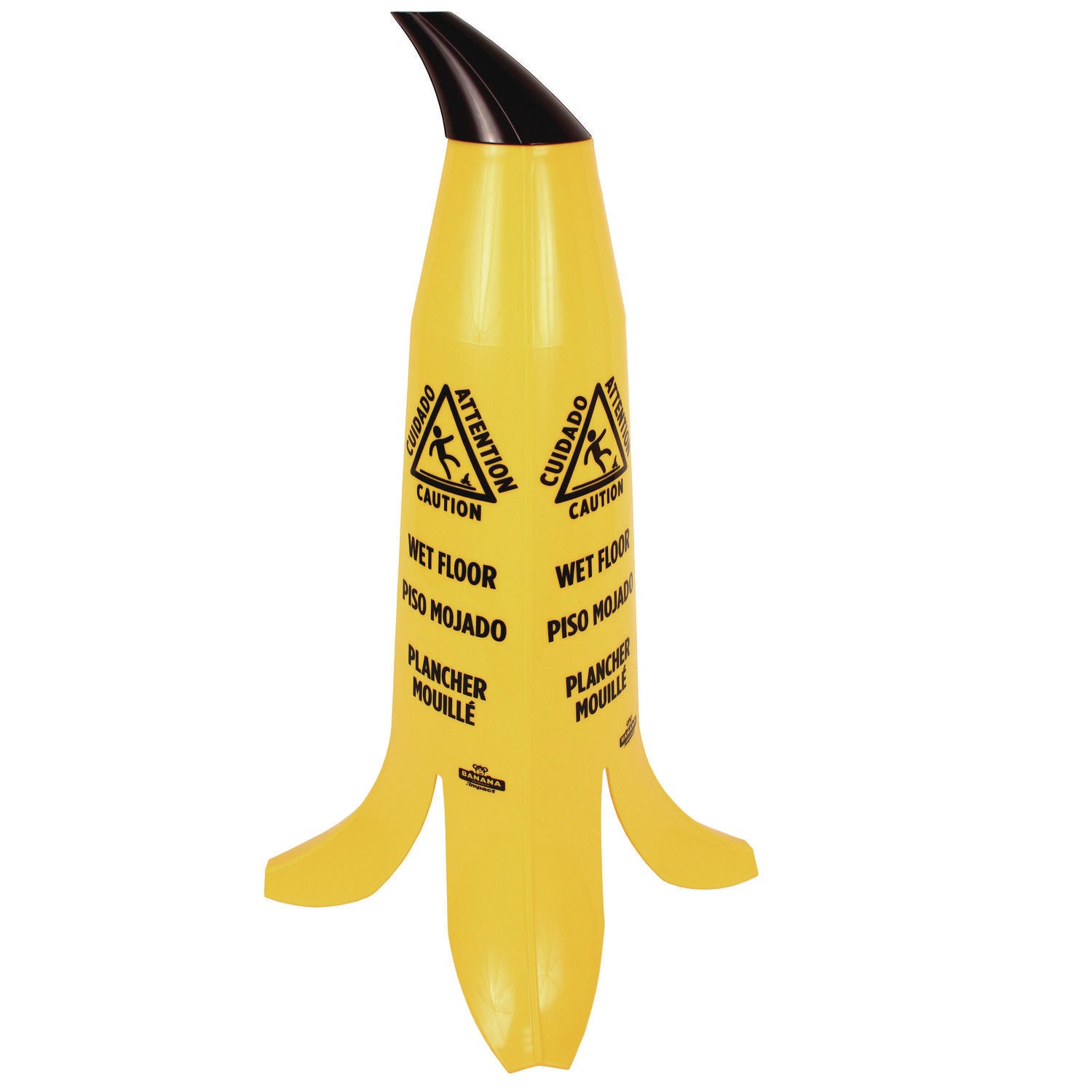 English, Spanish, French Canadian - Print/Message "CAUTION" - 11" Width x 24" Height - Banana Cone Shape - Yellow, Yellow - 3 / Carton