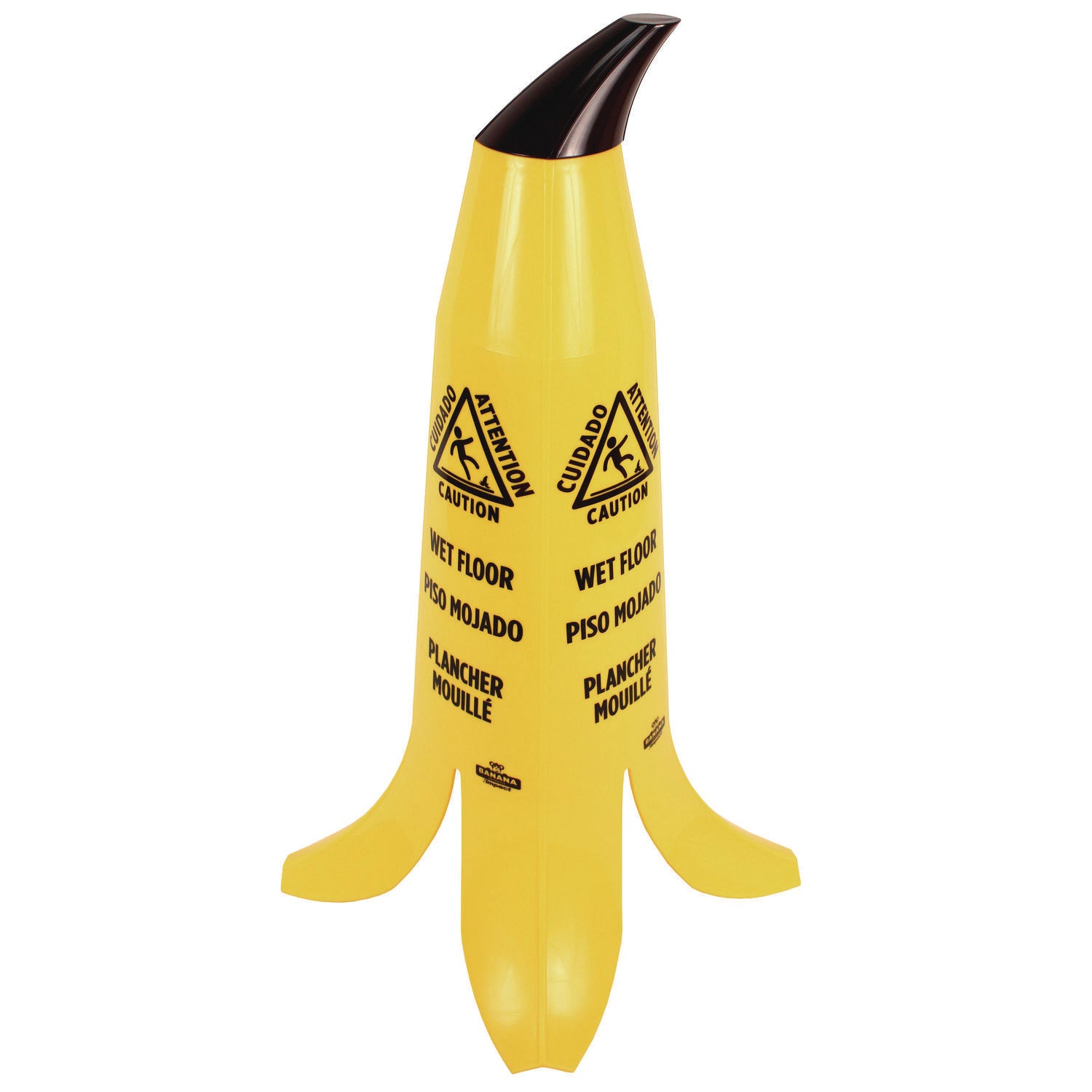 English, Spanish, French Canadian - Print/Message "CAUTION" - 11" Width x 24" Height - Banana Cone Shape - Yellow, Yellow - 3 / Carton