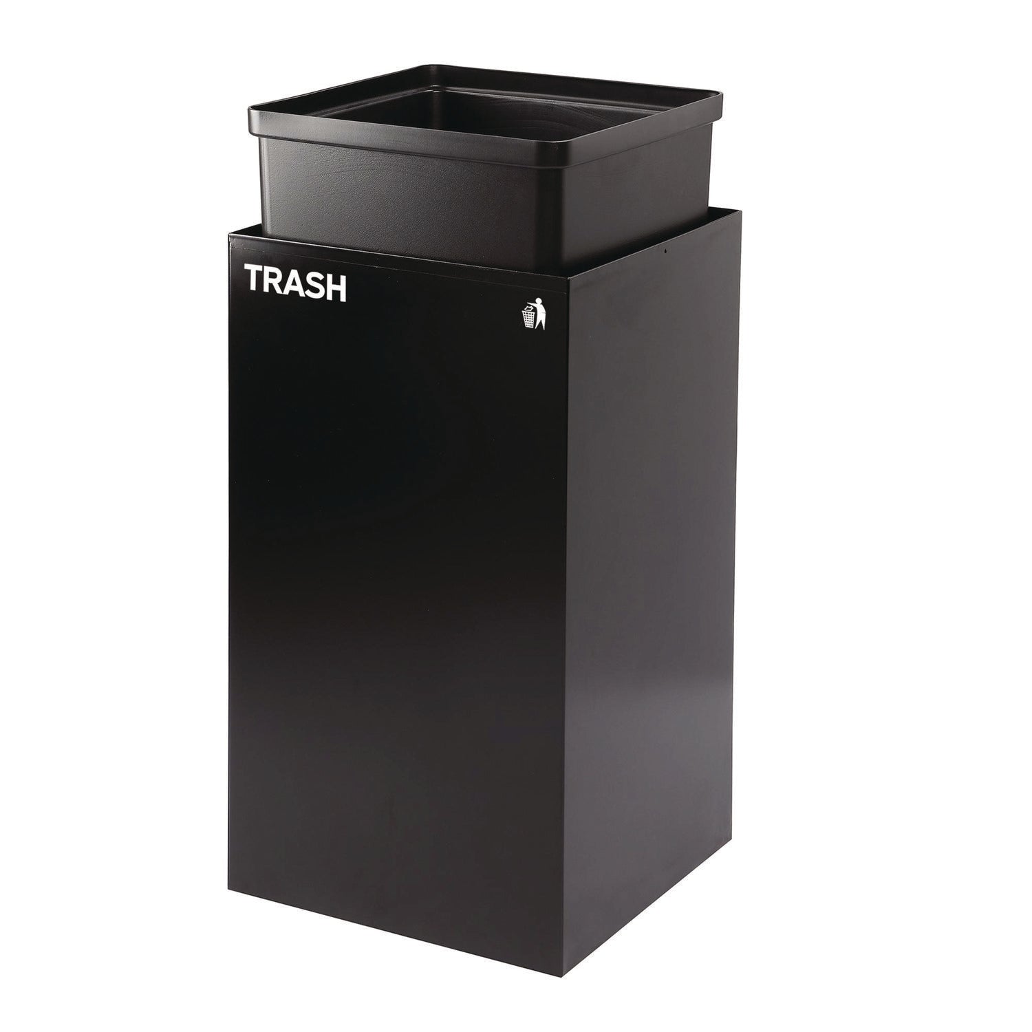 29 Gallon Trash/Recycling Cans, Steel, Blue Recycling Can w/Circle Lid, Green Recycling w/Mixed Lid, Black Trash w/Square Lid