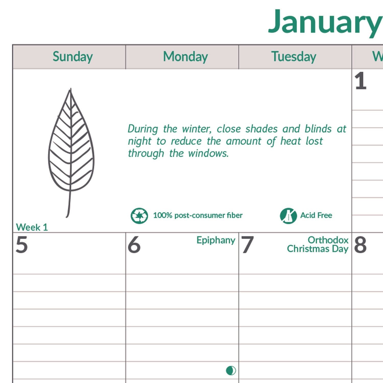 Brownline EcoLogix Monthly Wall Calendar, Twin-Wire Binding, 100% Recycled