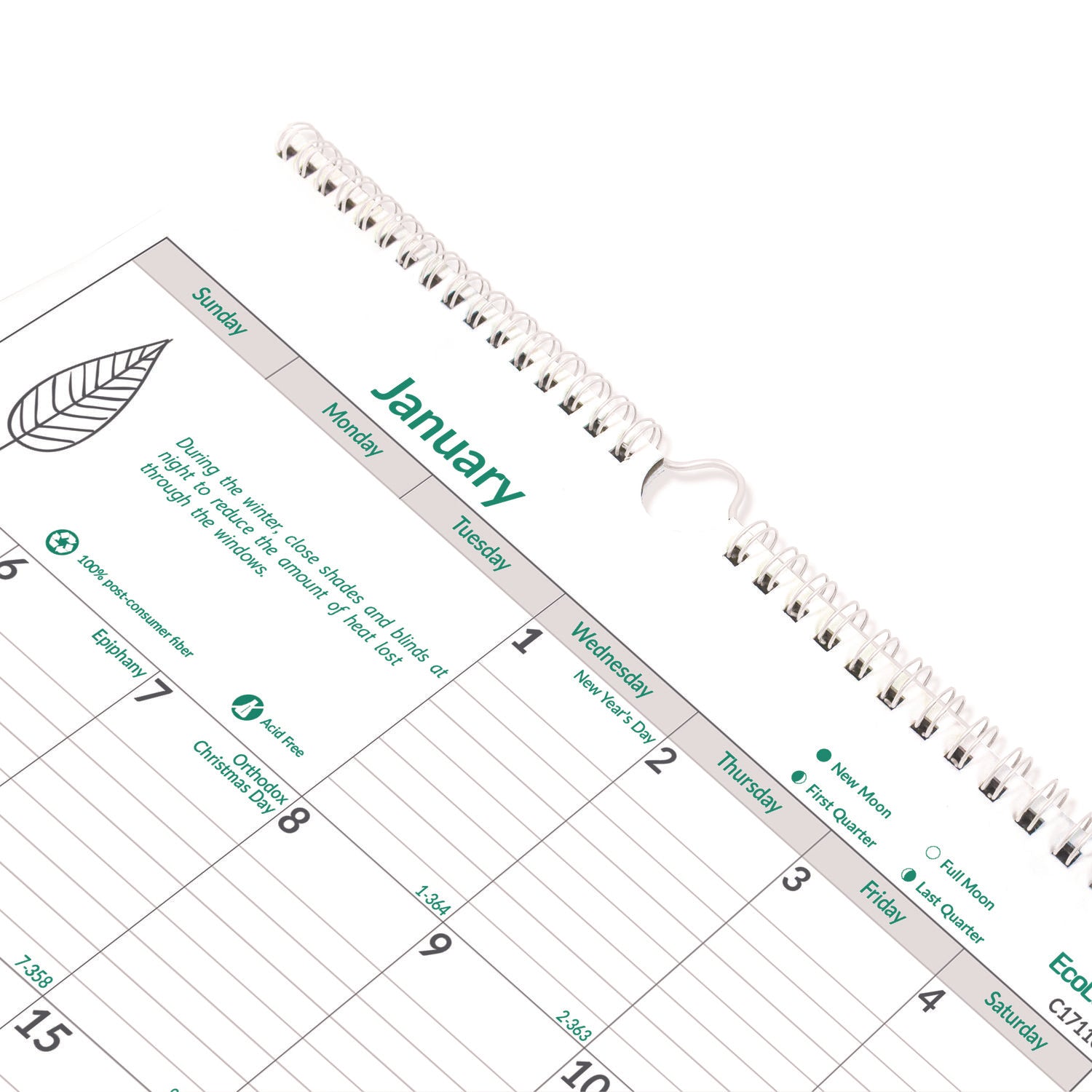 Brownline EcoLogix Monthly Wall Calendar, Twin-Wire Binding, 100% Recycled
