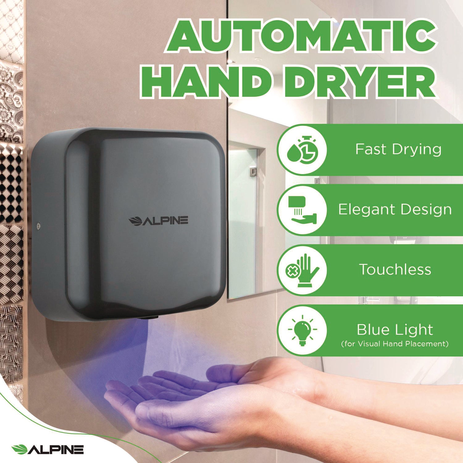 Hemlock Commercial Automatic 120V Hand Dryer, 6.68 x 11.41 x 12.31, Stainless Steel, Gray