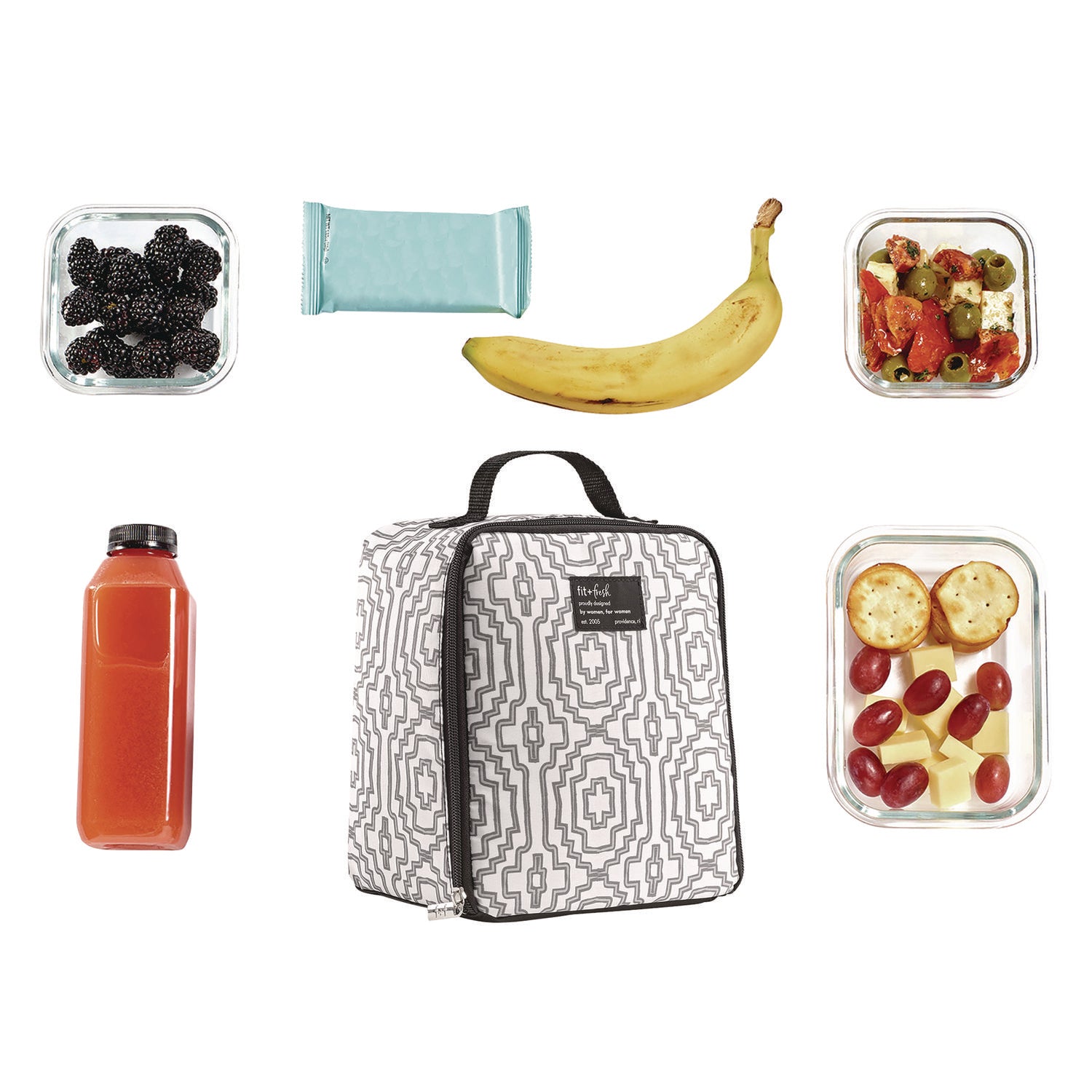 Lunch Bag, 8 x 6 x 10, Black and White Geometric