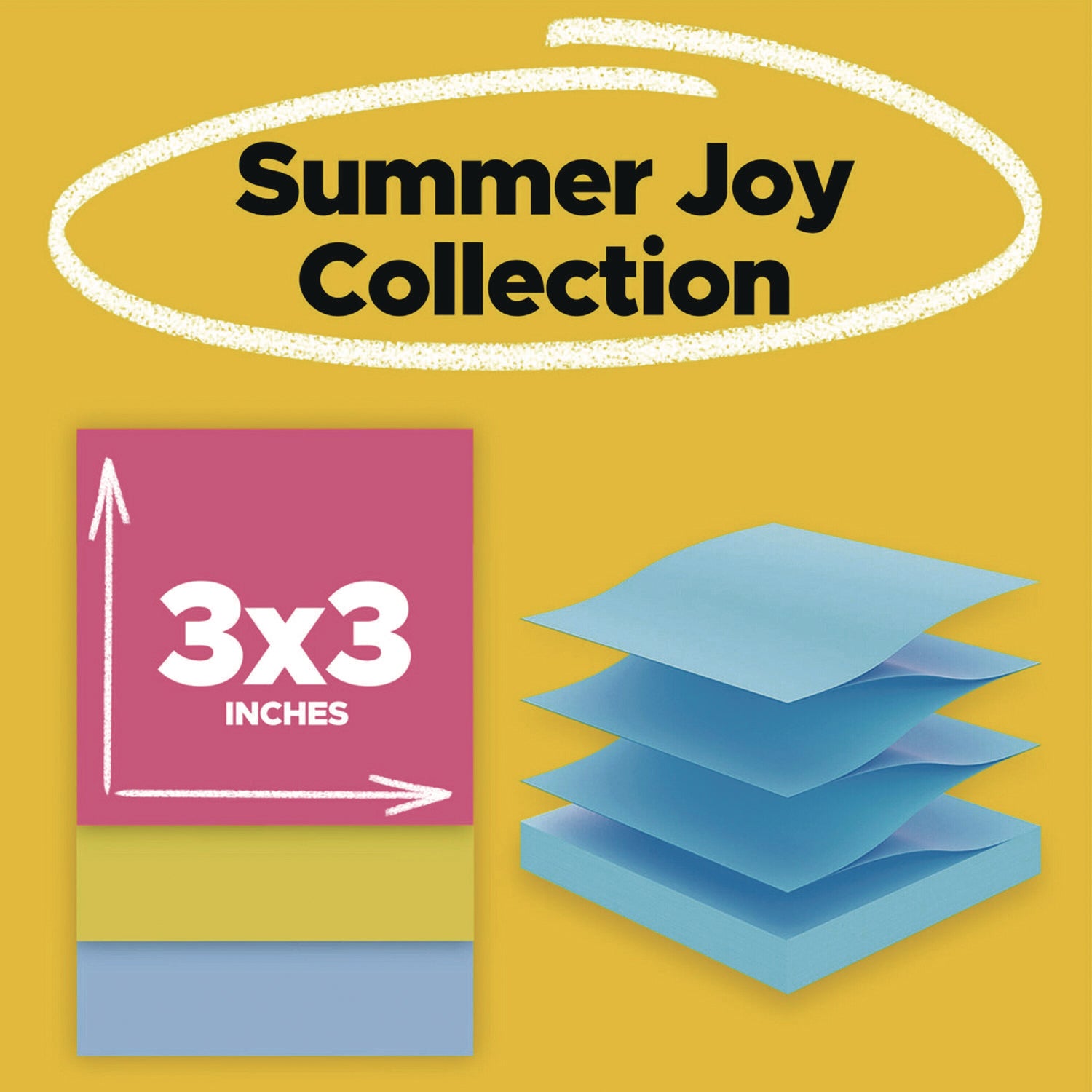 540 x Multicolor - 3" Flag/Note Width x 3" Flag/Note Length - 90 Sheets per Pad - Citron, Power Pink, Washed Denim - Recycled - 1 Pack