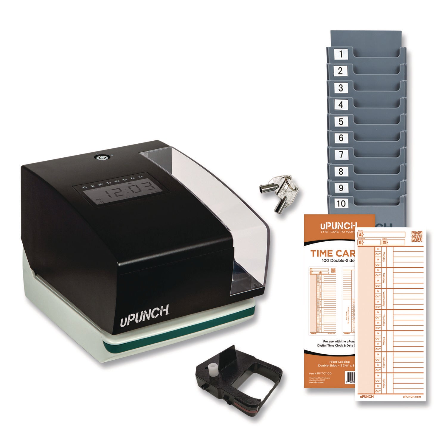 Digital Time Clock and Date Stamp Bundle, Black