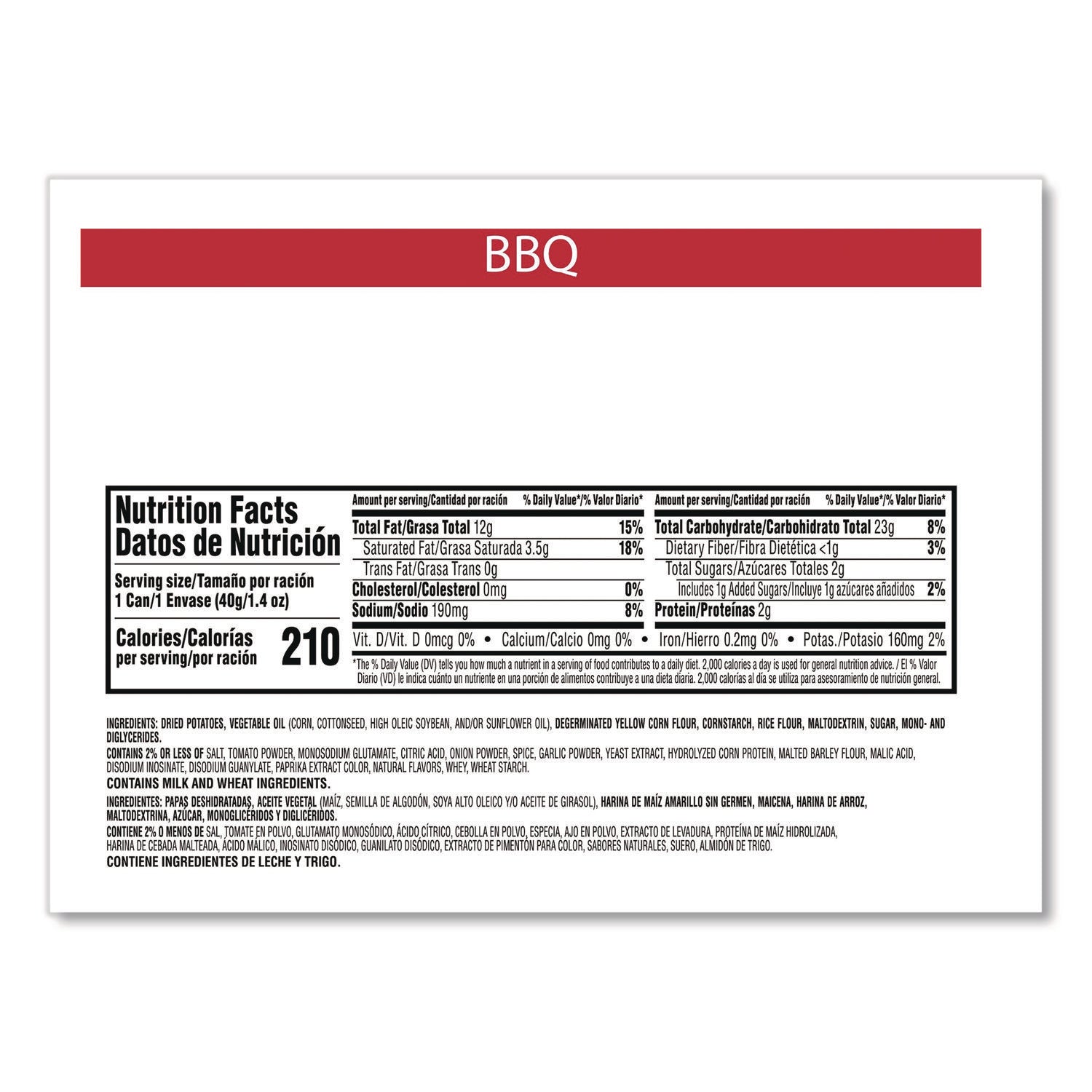 Grab and Go BBQ Crisps, 1.4 oz Can, 12/Carton