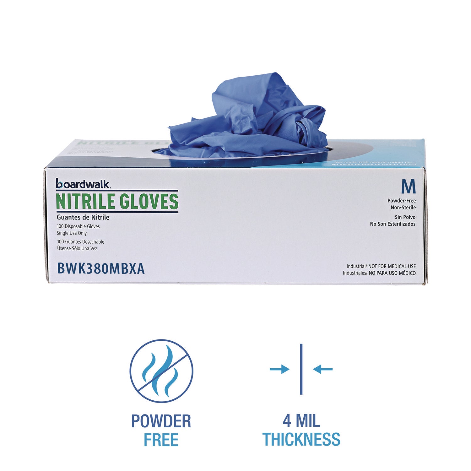 Disposable General-Purpose Nitrile Gloves, Medium, Blue, 4 mil, 1,000/Carton