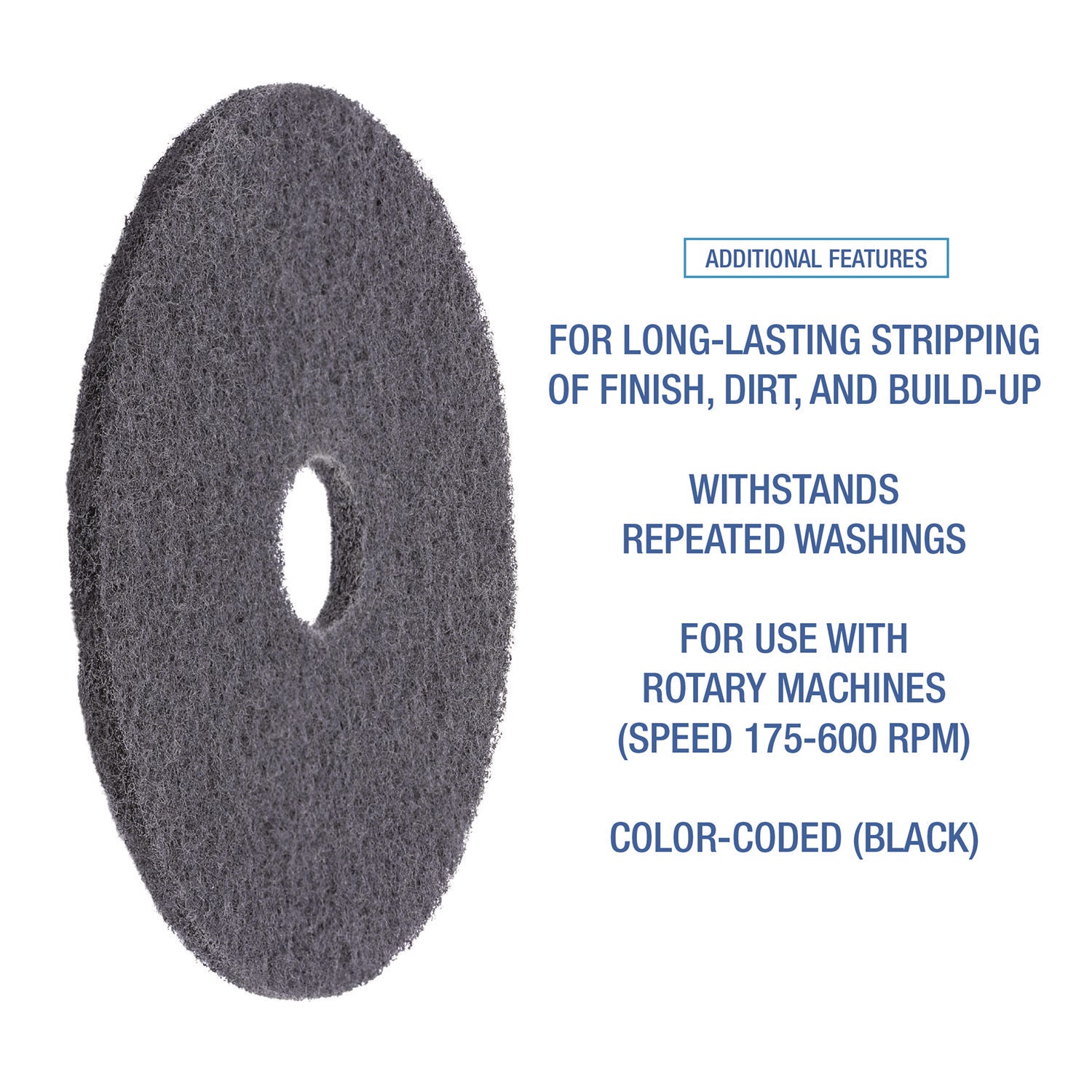High Performance Stripping Floor Pads, 19" Diameter, Black, 5/carton
