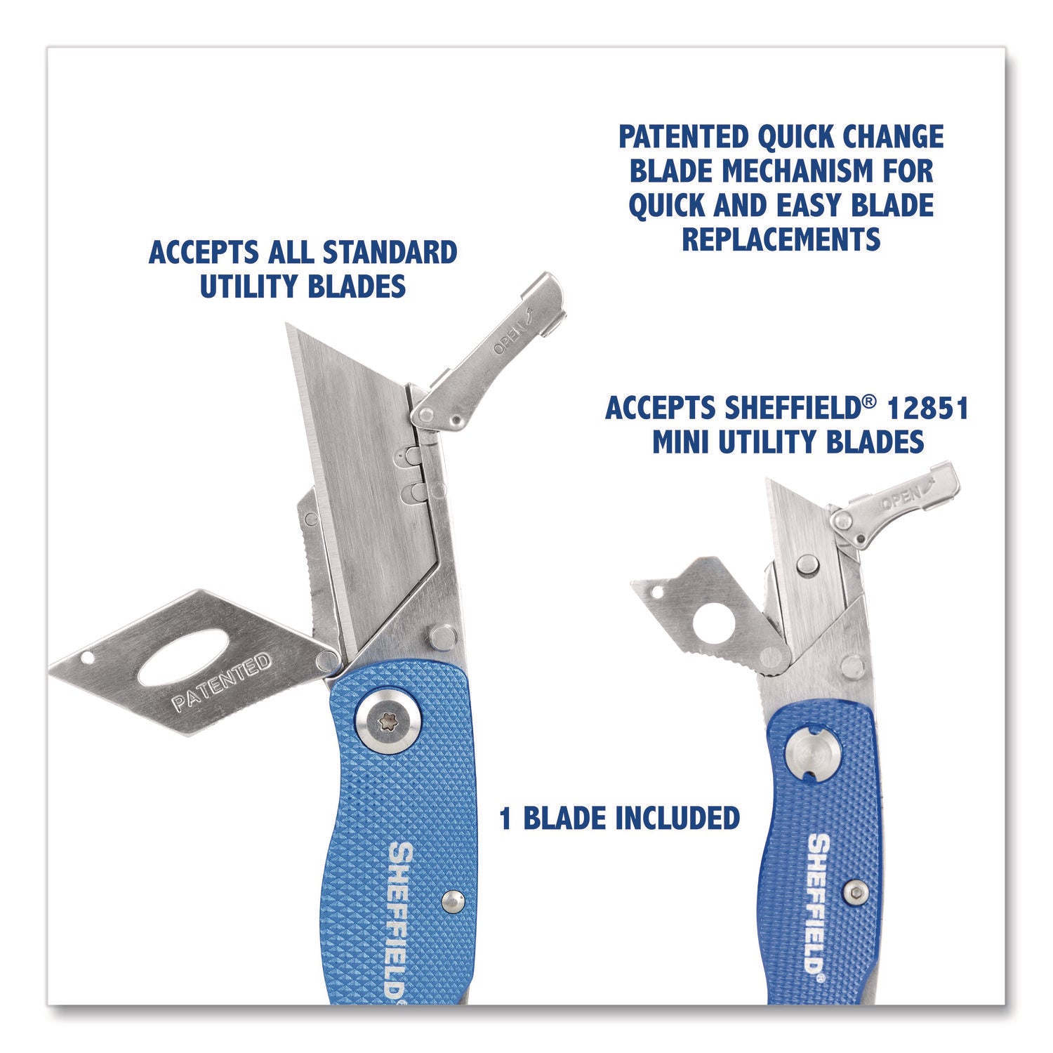 Folding Lock Back Utility Knife Set, 1 Standard, 1 Mini, Blue