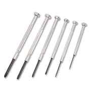 Precision Screwdriver Set, Six-Piece, Phillips/Slotted, Assorted Lengths, Polished Steel Handles