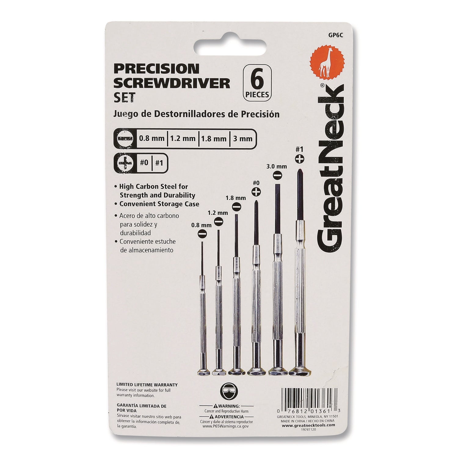 Precision Screwdriver Set, Six-Piece, Phillips/Slotted, Assorted Lengths, Polished Steel Handles