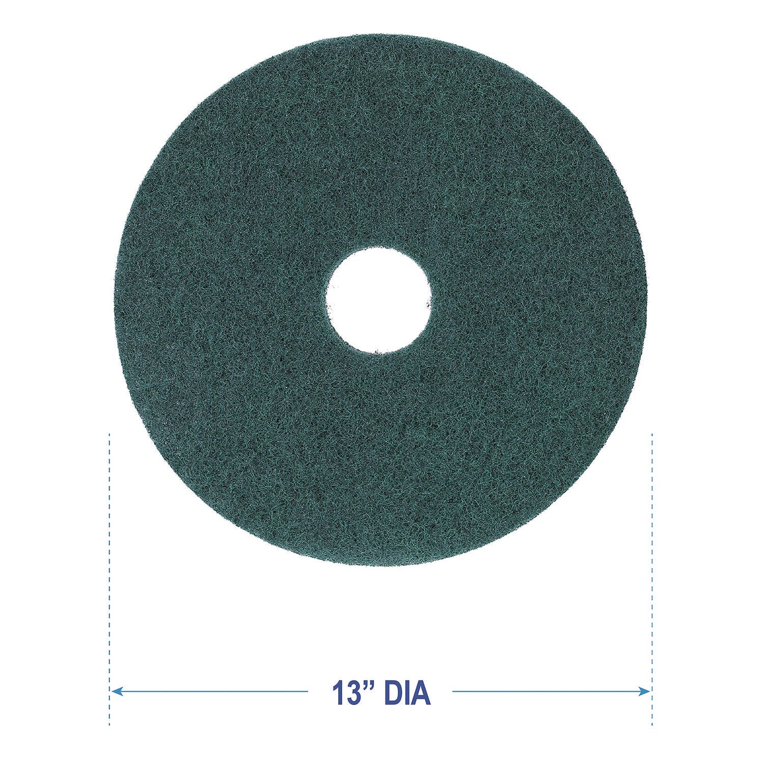 Heavy-Duty Scrubbing Floor Pads, 13" Diameter, Green, 5/carton