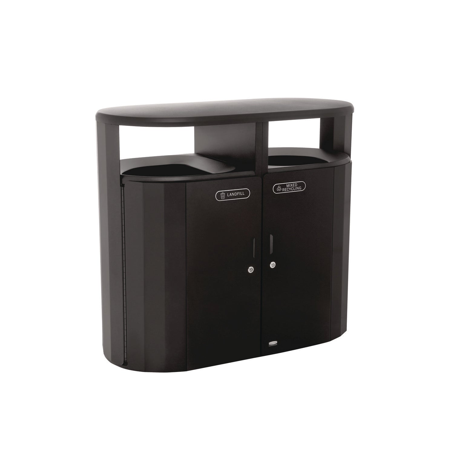 RESIST Dual Stream Waste and Recycling Container, 66 gal, Metal, Textured Black/Black Gloss