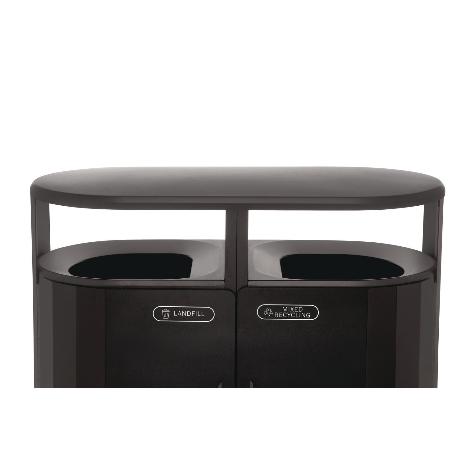RESIST Dual Stream Waste and Recycling Container, 66 gal, Metal, Textured Black/Black Gloss