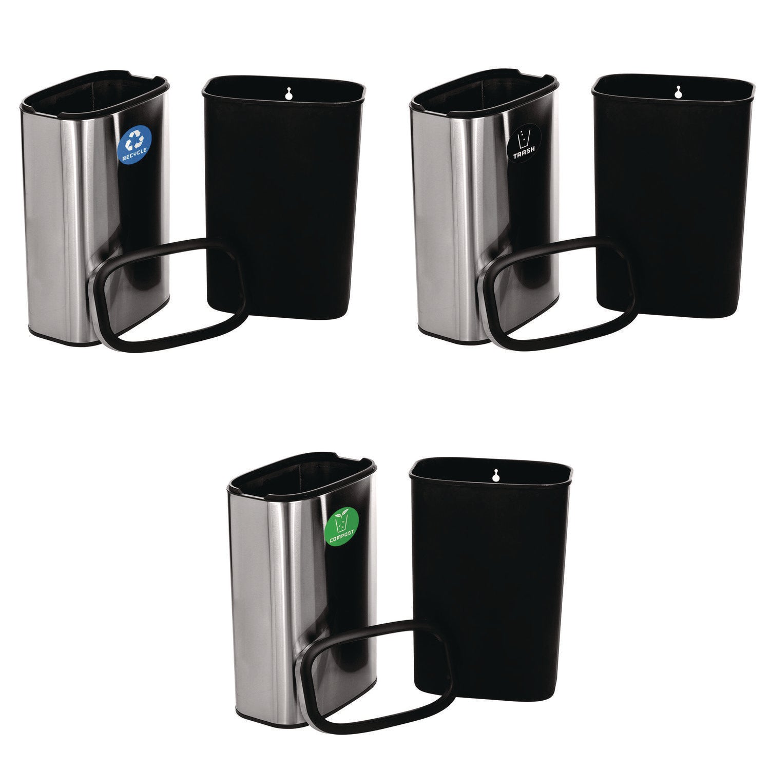 10.5 Gallon Recycle, Trash and Compost Combo Station, Brushed Stainless Steel
