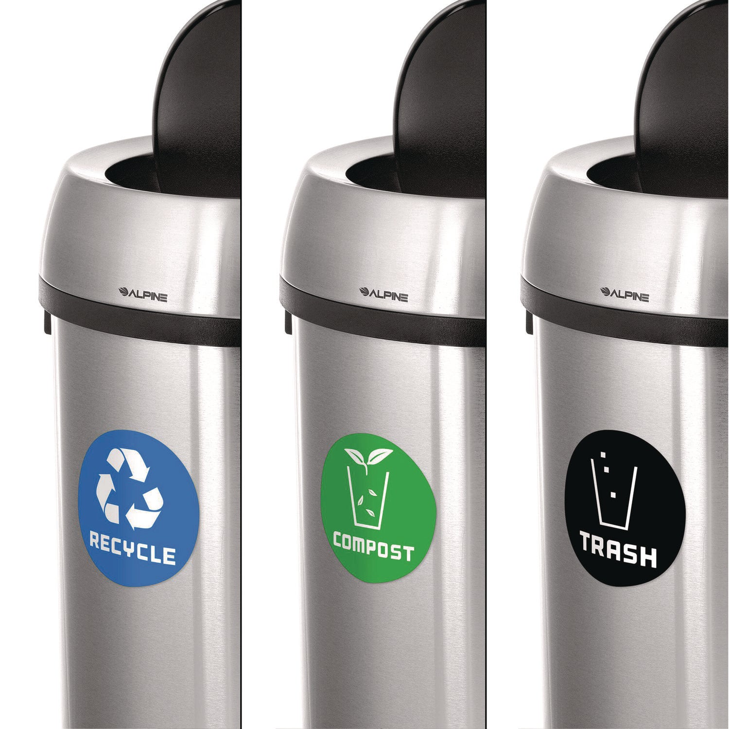 17 Gallon Stainless Steel Indoor Recycling, Trash and Compost Bins with Swivel Lid