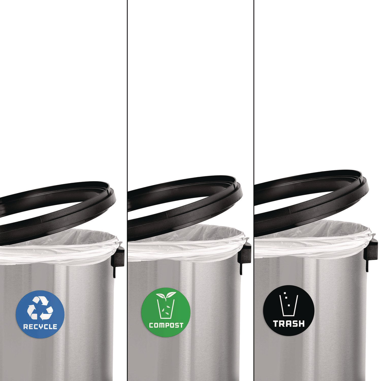 17 Gallon Stainless Steel Indoor Recycling, Trash and Compost Bins with Swivel Lid