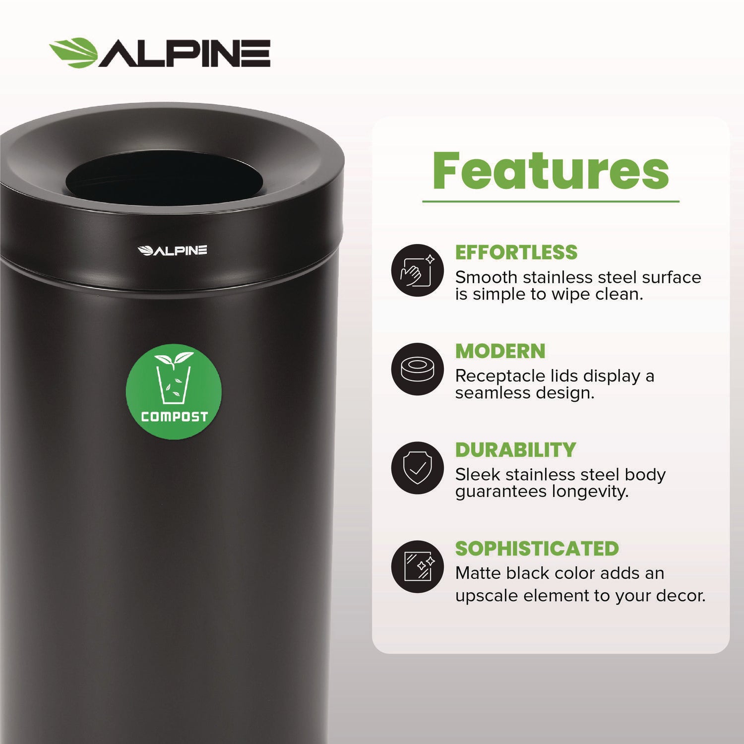 27 Gallon Black Stainless Steel Compost Can