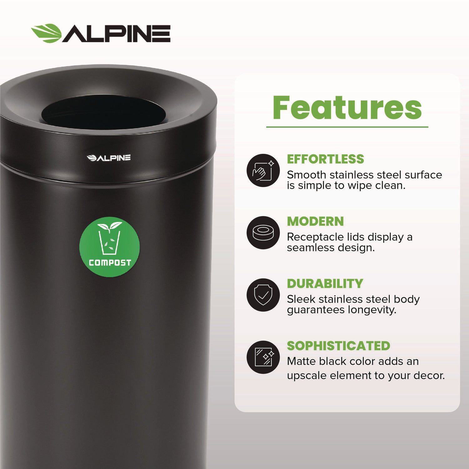 27 Gallon Black Stainless Steel Compost Bin and Trash Can