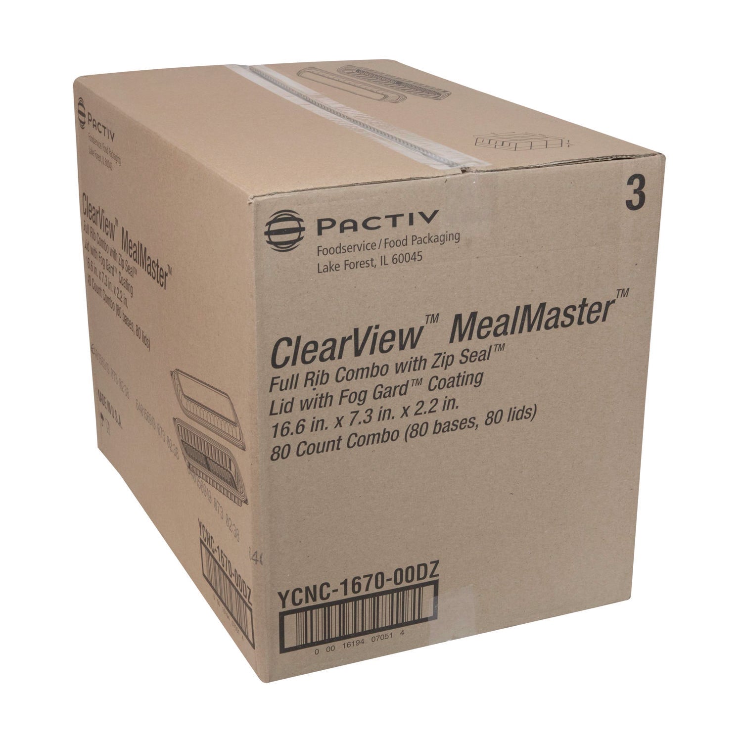 MealMaster Rib Container Base/Lid, 16.6 x 7.3 x 2.3, Black/Clear, Plastic, 80/Carton