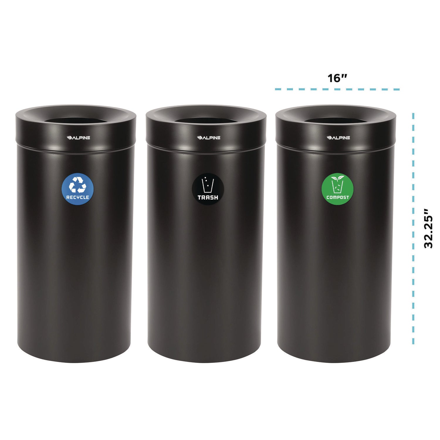 27 Gallon Black Stainless Steel Compost Bin, Recycling Can and Trash Receptacle