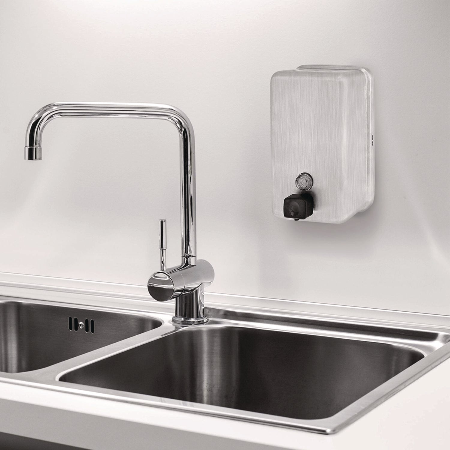 Vertical Manual Surface-Mounted Stainless Steel Liquid Soap Dispenser, 40 oz, 2.8 x 4.8 x 8.1, Brushed Stainless Steel