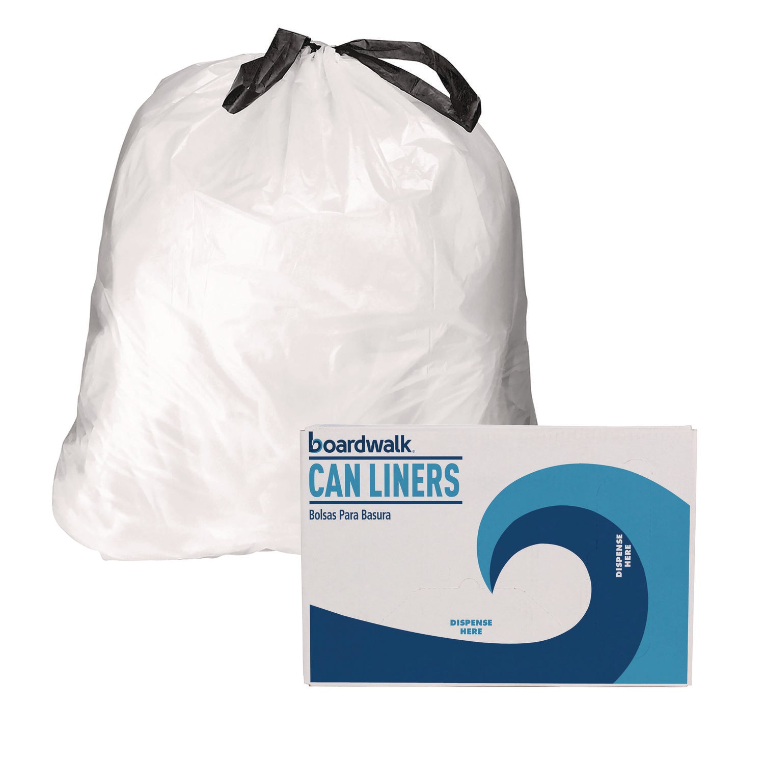 Drawstring Kitchen Bags, Drawstring, 13 gal, 24" x 28", White, 50 Bags/Roll, 2 Rolls/Carton