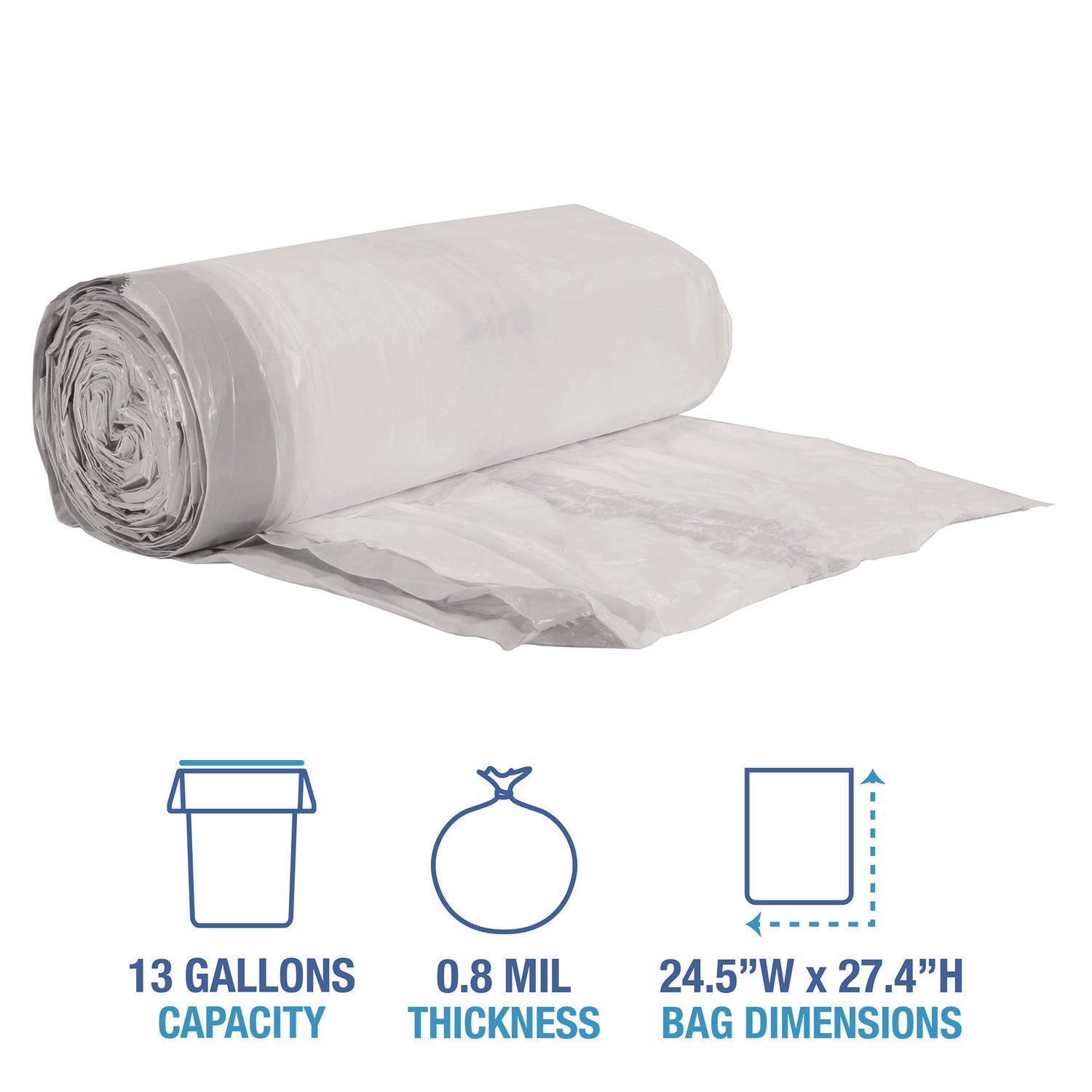 Drawstring Kitchen Bags, Drawstring, 13 gal, 24" x 28", White, 50 Bags/Roll, 2 Rolls/Carton