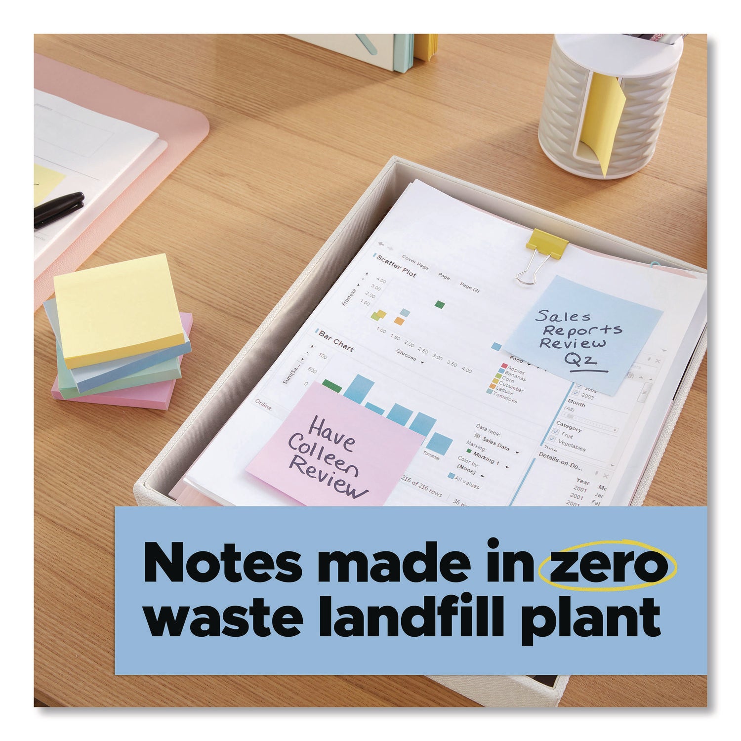 Post-it Recycled Super Sticky Notes, 3" x 3", Assorted Oasis Colors, 70 Sheets per Pad, 24 Pads per Pack, Square, Unruled, 100% Recycled Paper