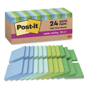 Post-it Recycled Super Sticky Notes, 3" x 3", Assorted Oasis Colors, 70 Sheets per Pad, 24 Pads per Pack, Square, Unruled, 100% Recycled Paper