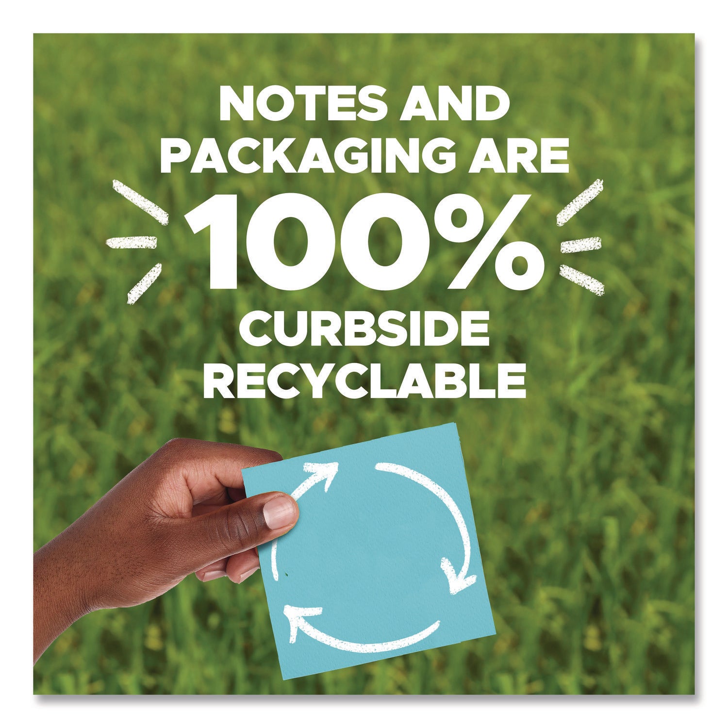 Post-it Recycled Super Sticky Notes, 3" x 3", Assorted Oasis Colors, 70 Sheets per Pad, 24 Pads per Pack, Square, Unruled, 100% Recycled Paper