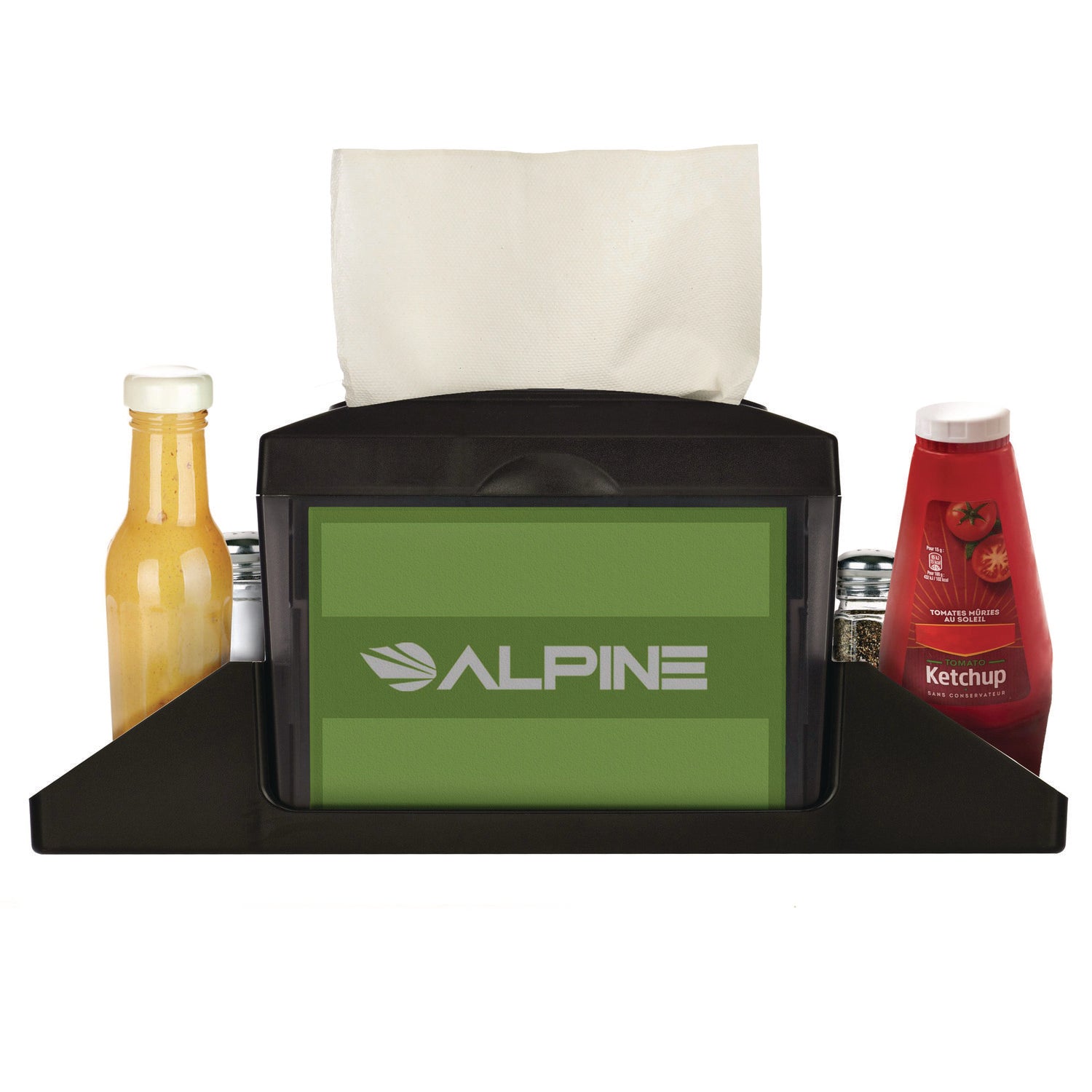 Interfold Table Top Dispenser Napkin Holder with Caddy, 6 x 14.17 x 6.5, Black