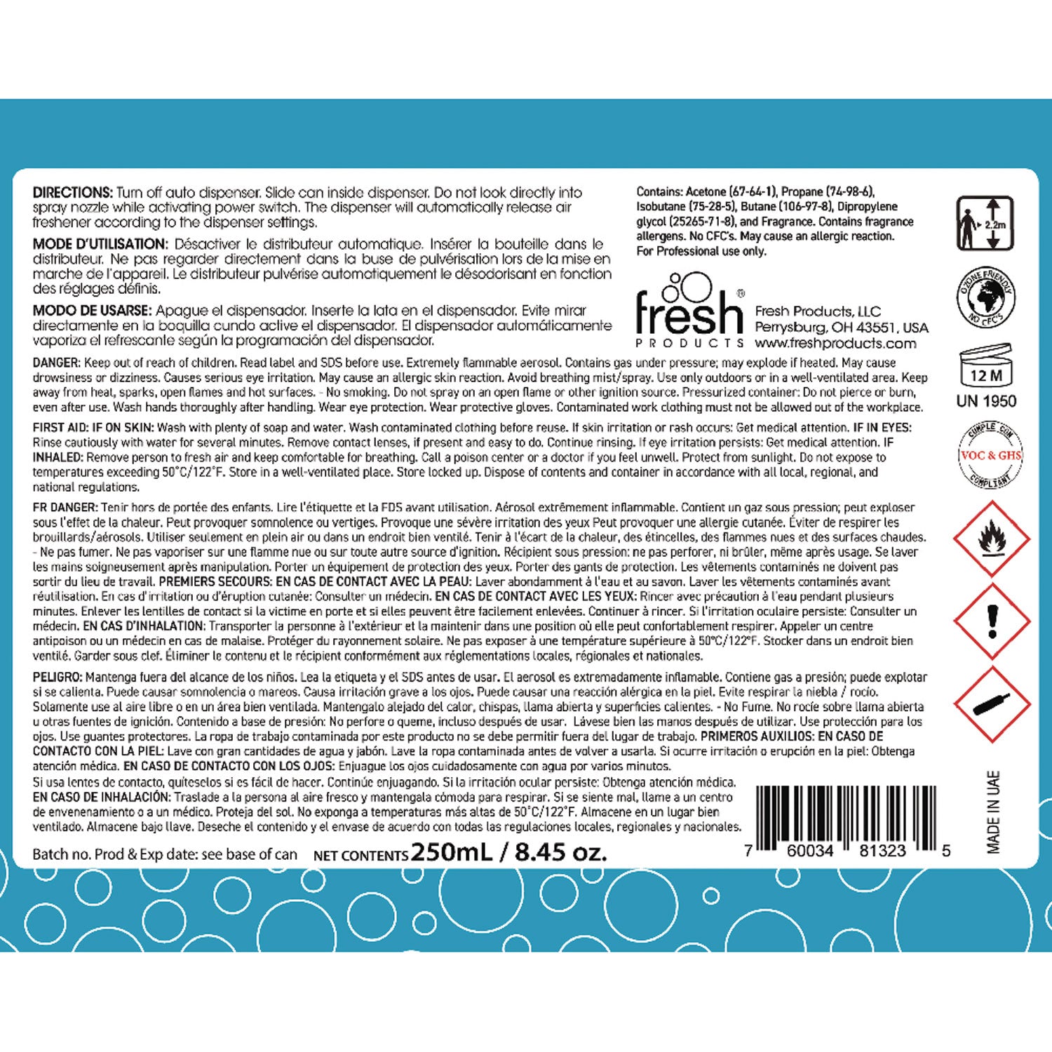 Fusion Metered Aerosols, Cotton Blossom, 6.25 Oz Aerosol Spray, 12/carton