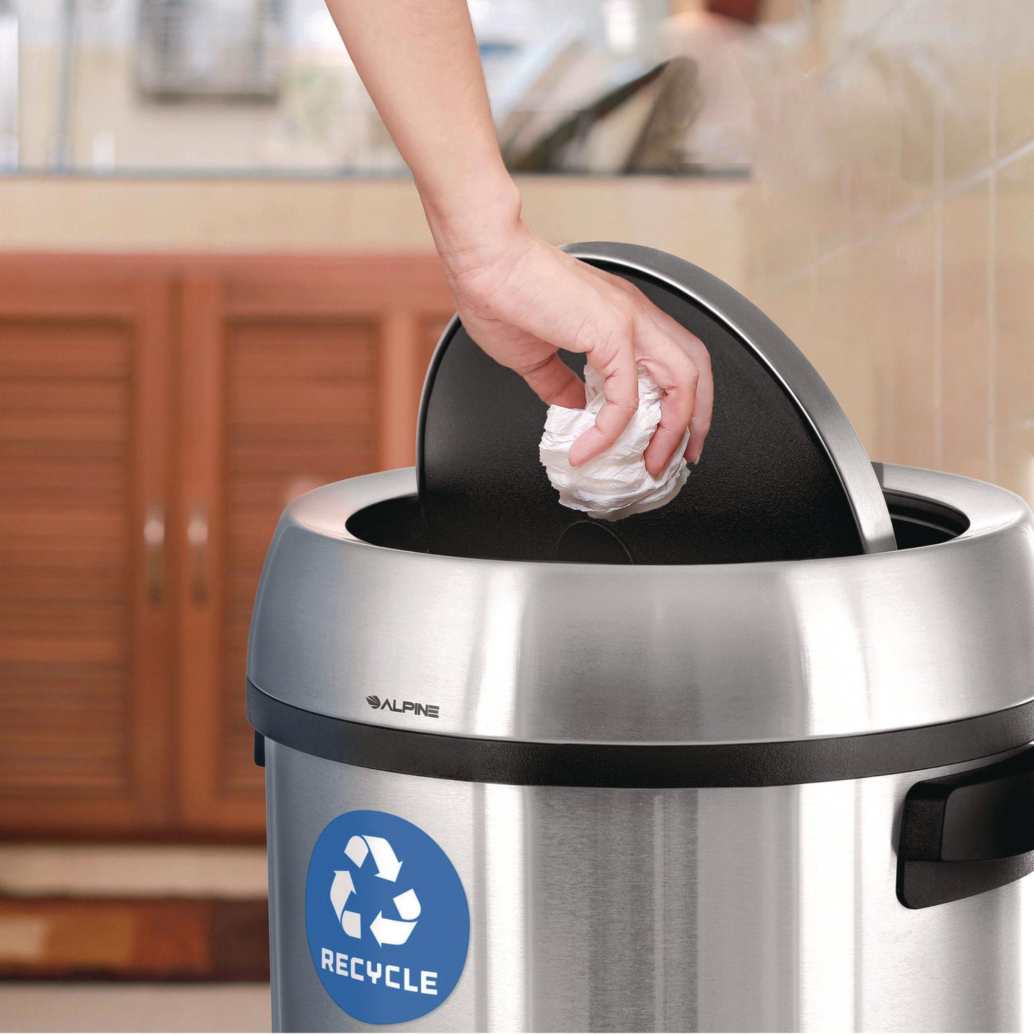 17 Gallon Stainless Steel Indoor Recycling Receptacle with Swivel Lid