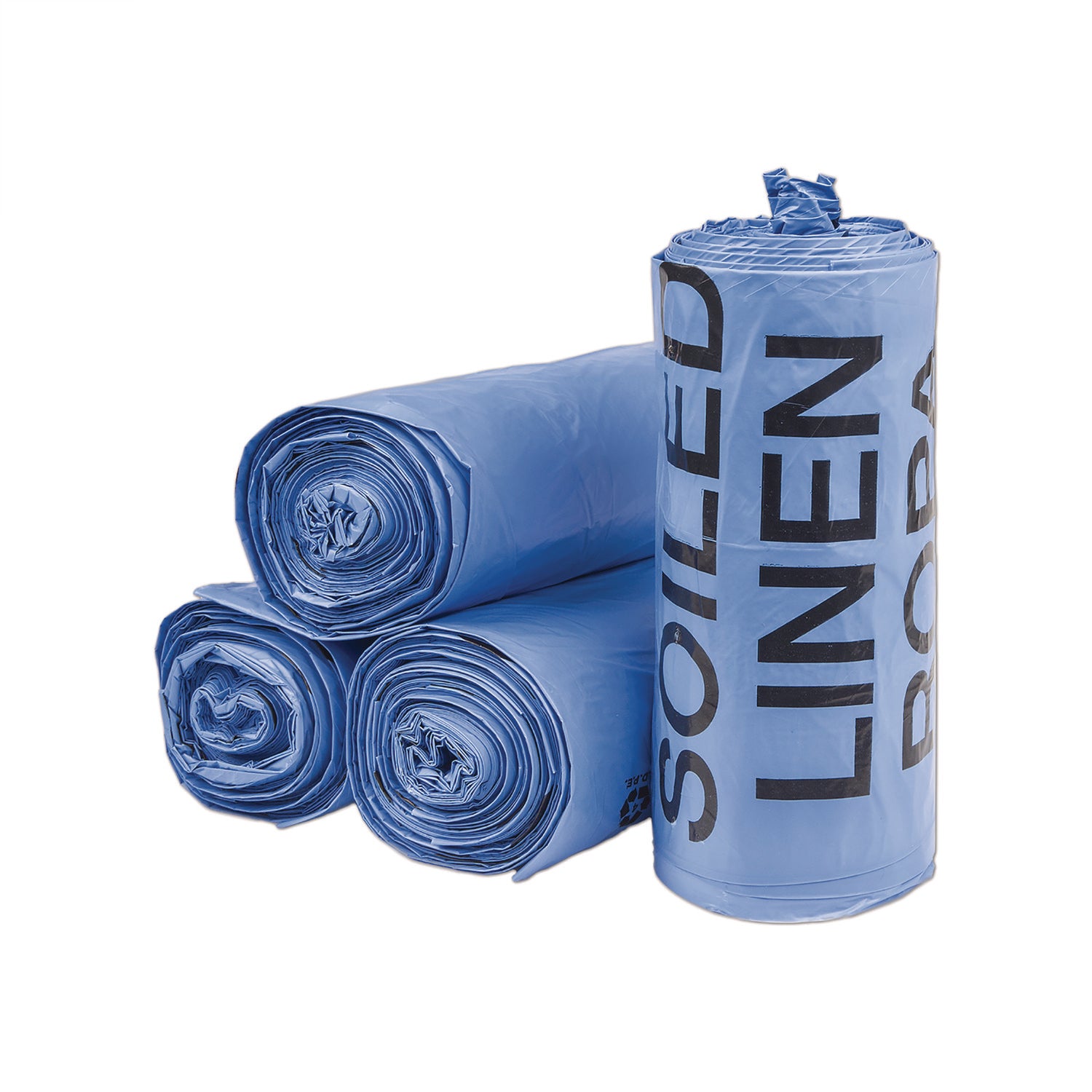 Institutional Low-Density Can Liners, Soiled Linen, 30 gal, 1 mil, 30" x 43", Blue, 200/Carton