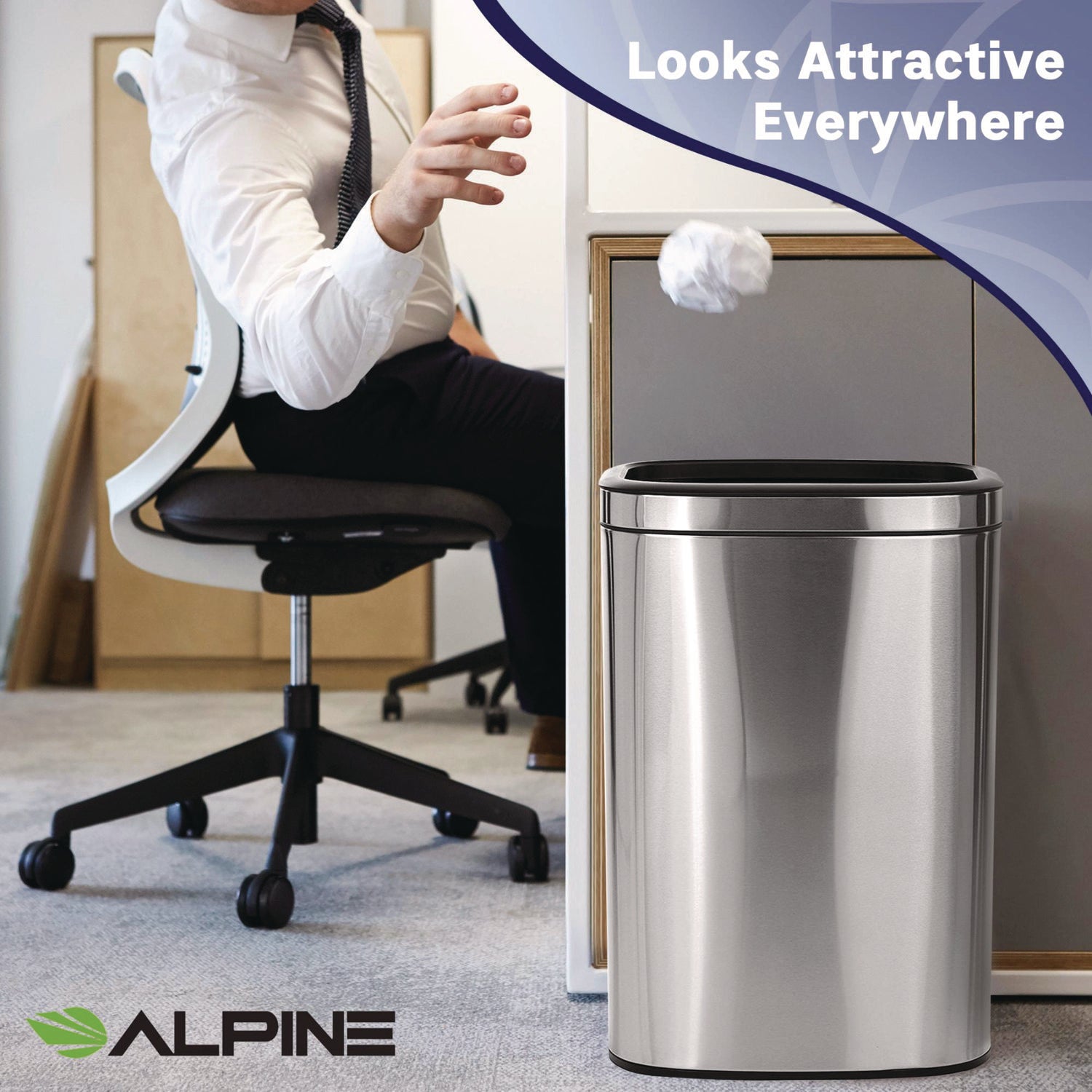 Stainless Steel Rectangular Liner Open Top Trash Can, 10.5 gal, Brushed Stainless Steel