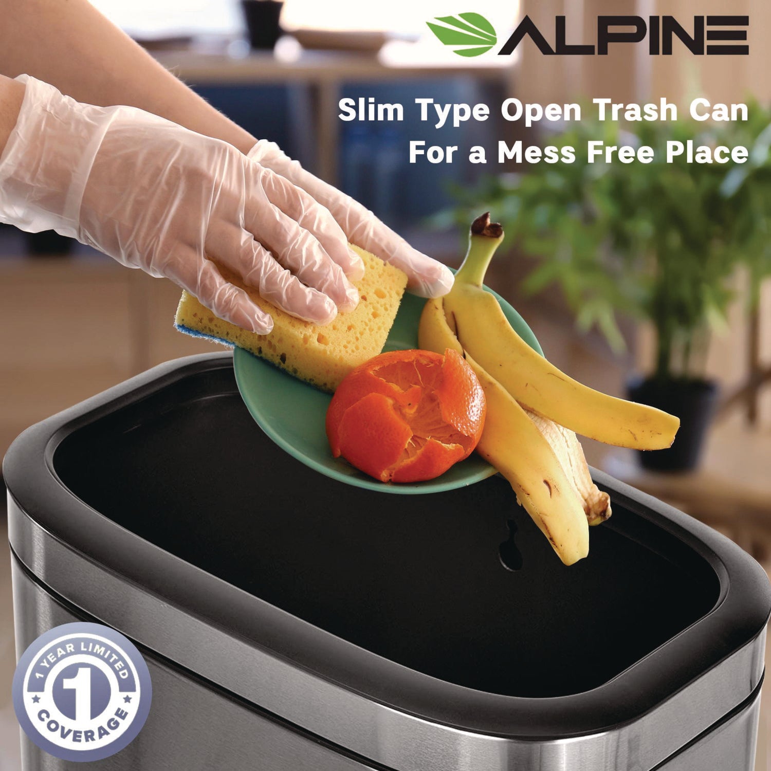 Stainless Steel Rectangular Liner Open Top Trash Can, 10.5 gal, Brushed Stainless Steel