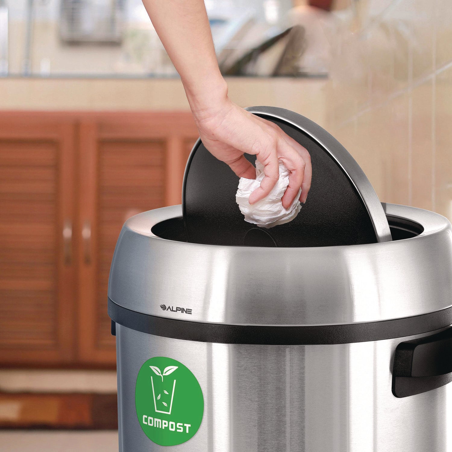 17 Gallon Stainless Steel Indoor Compost Receptacle with Swivel Lid