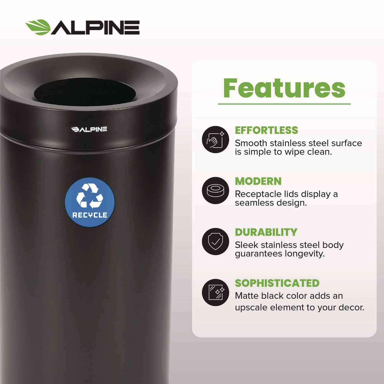27 Gallon Stainless Steel Recycling Can, Black