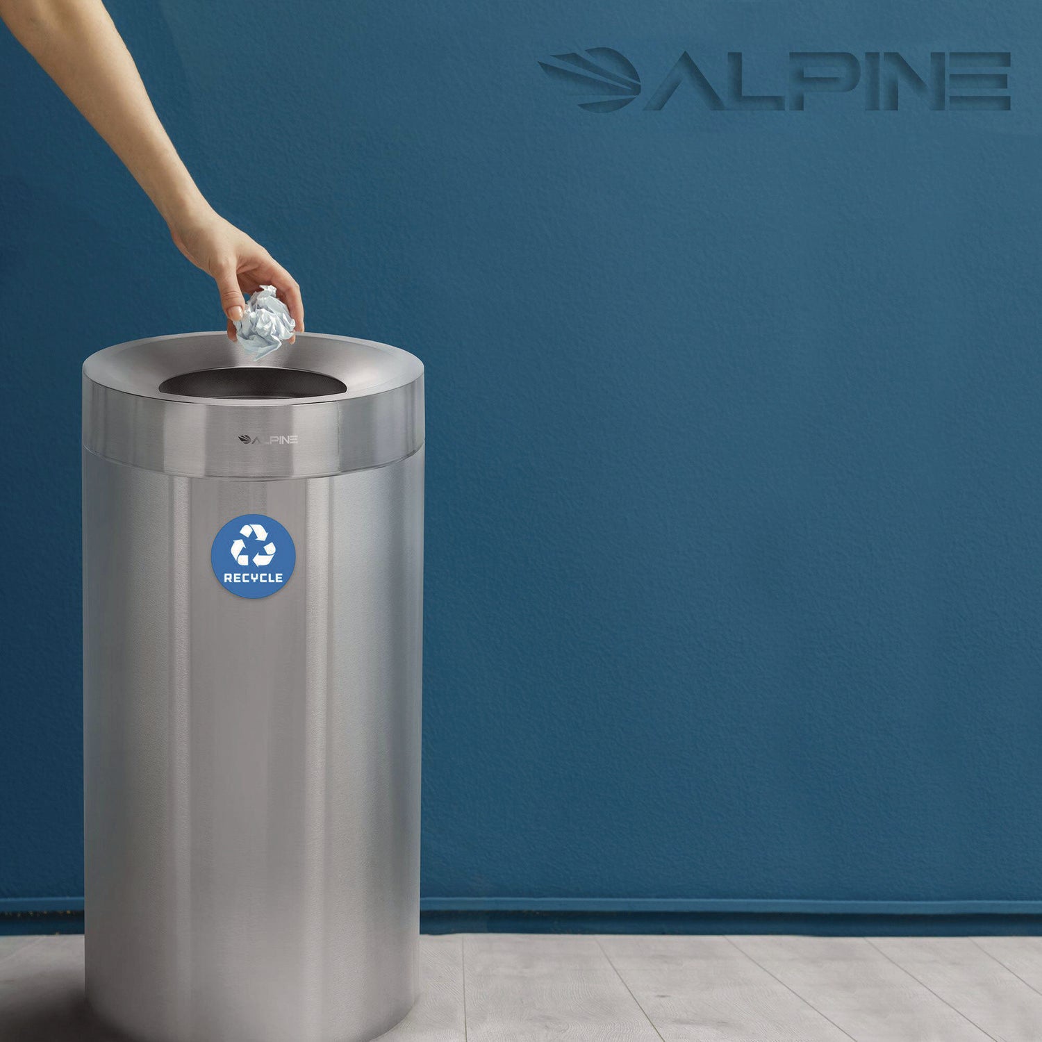 27 Gallon Stainless Steel Recycling Can and Trash Receptacle, Brushed Stainless Steel