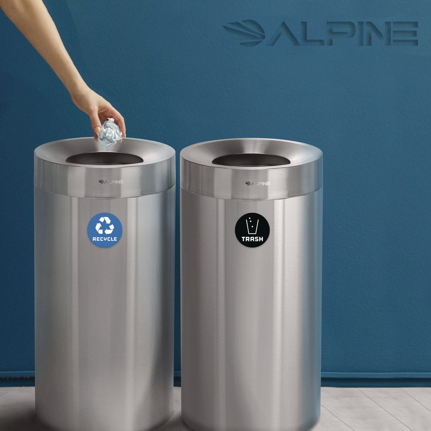 27 Gallon Stainless Steel Recycling Can and Trash Receptacle, Brushed Stainless Steel
