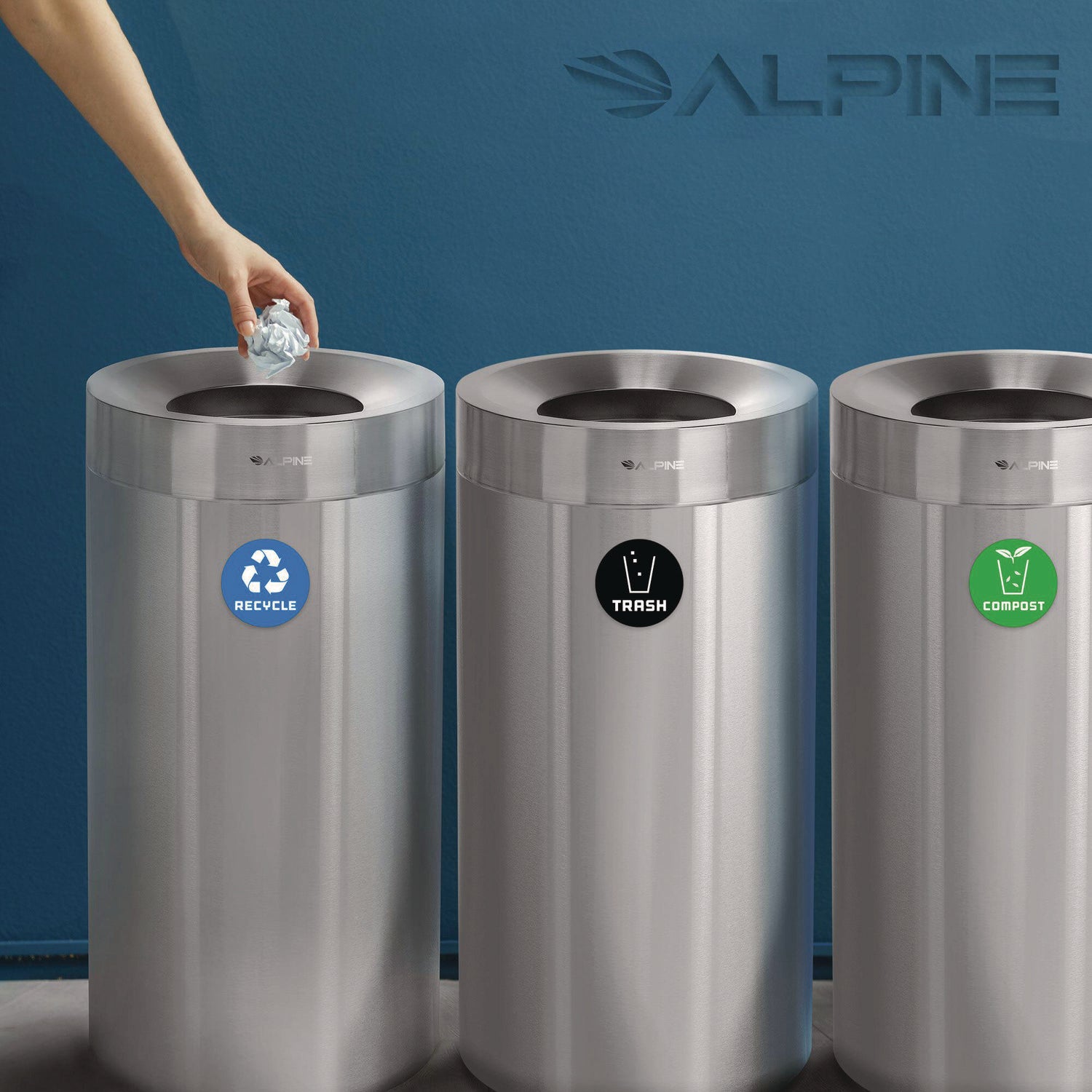 27 Gallon Stainless Steel Compost Bin, Recycling Can and Trash Receptacle, Brushed Stainless Steel