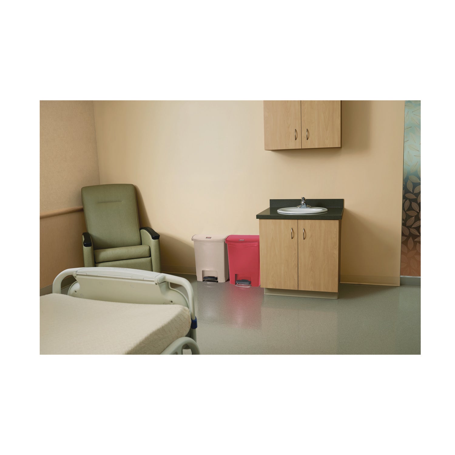 Rubbermaid Commercial Slim Jim 8-gal Step-On Container, Red, Plastic/Resin, Hinged Lid, Foot Pedal, 21.1" H x 10.6" W, 1 Each