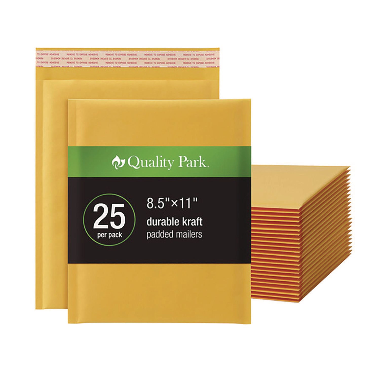 Quality Park Bubble Mailers, 8.5" x 11", Strip Closure, Brown Kraft, 25/Box