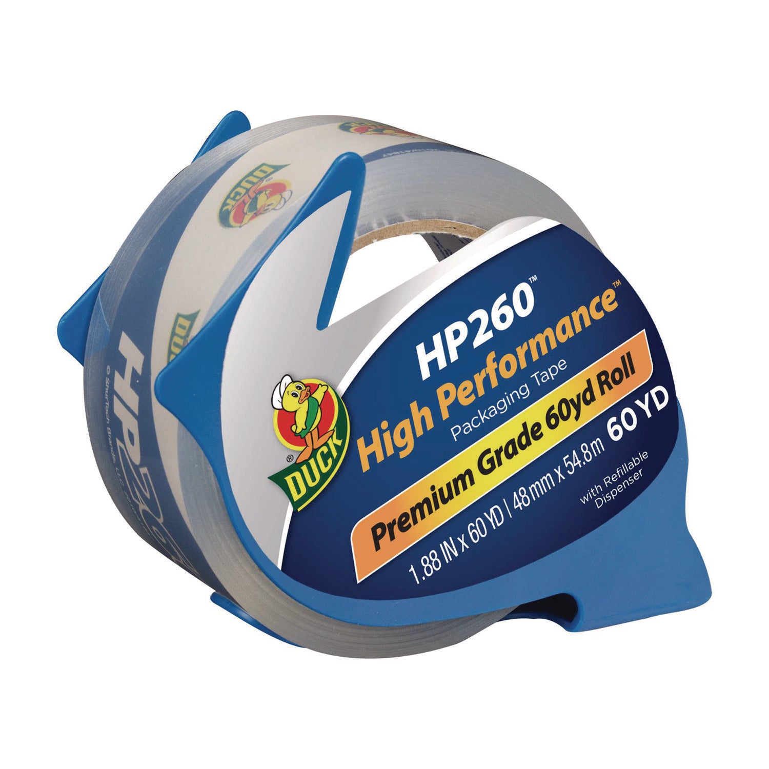 Duck Brand HP260 Packing Tape - 60 yd Length x 2" Width - 3" Core - Clear - 3.10 mil - Adhesive Backing - Dispenser Included - UV Resistant - For Mailing, Shipping, Sealing, Label Protection - 1 Roll