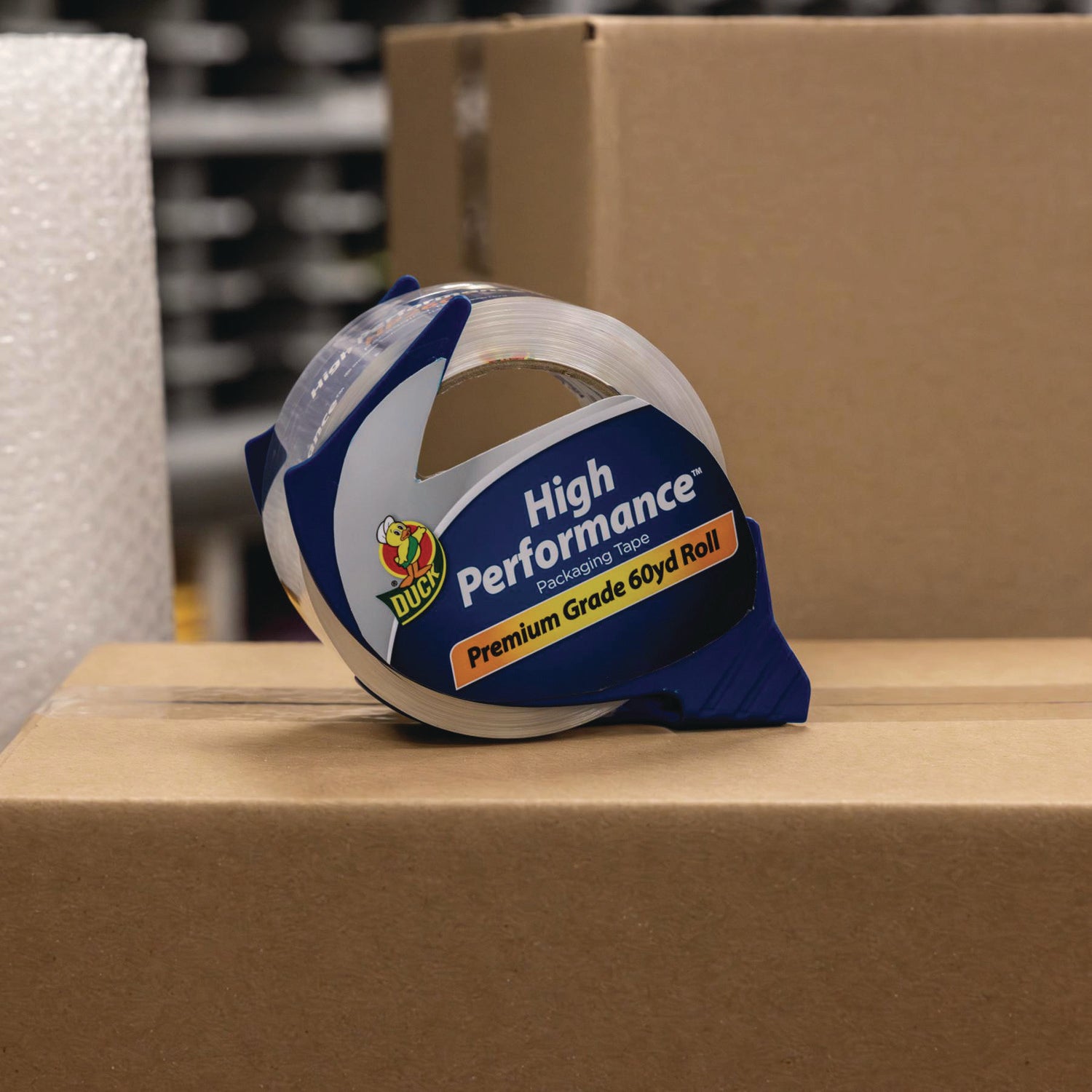 Duck Brand HP260 Packing Tape - 60 yd Length x 2" Width - 3" Core - Clear - 3.10 mil - Adhesive Backing - Dispenser Included - UV Resistant - For Mailing, Shipping, Sealing, Label Protection - 1 Roll