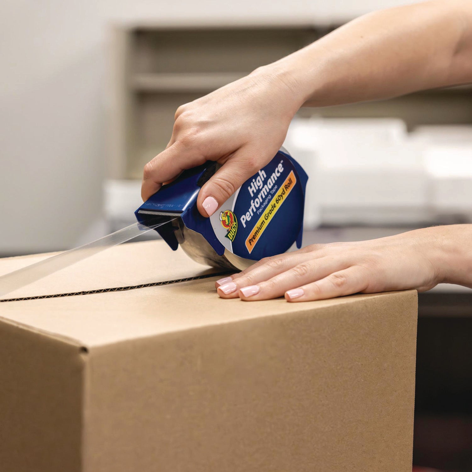 Duck Brand HP260 Packing Tape - 60 yd Length x 2" Width - 3" Core - Clear - 3.10 mil - Adhesive Backing - Dispenser Included - UV Resistant - For Mailing, Shipping, Sealing, Label Protection - 1 Roll