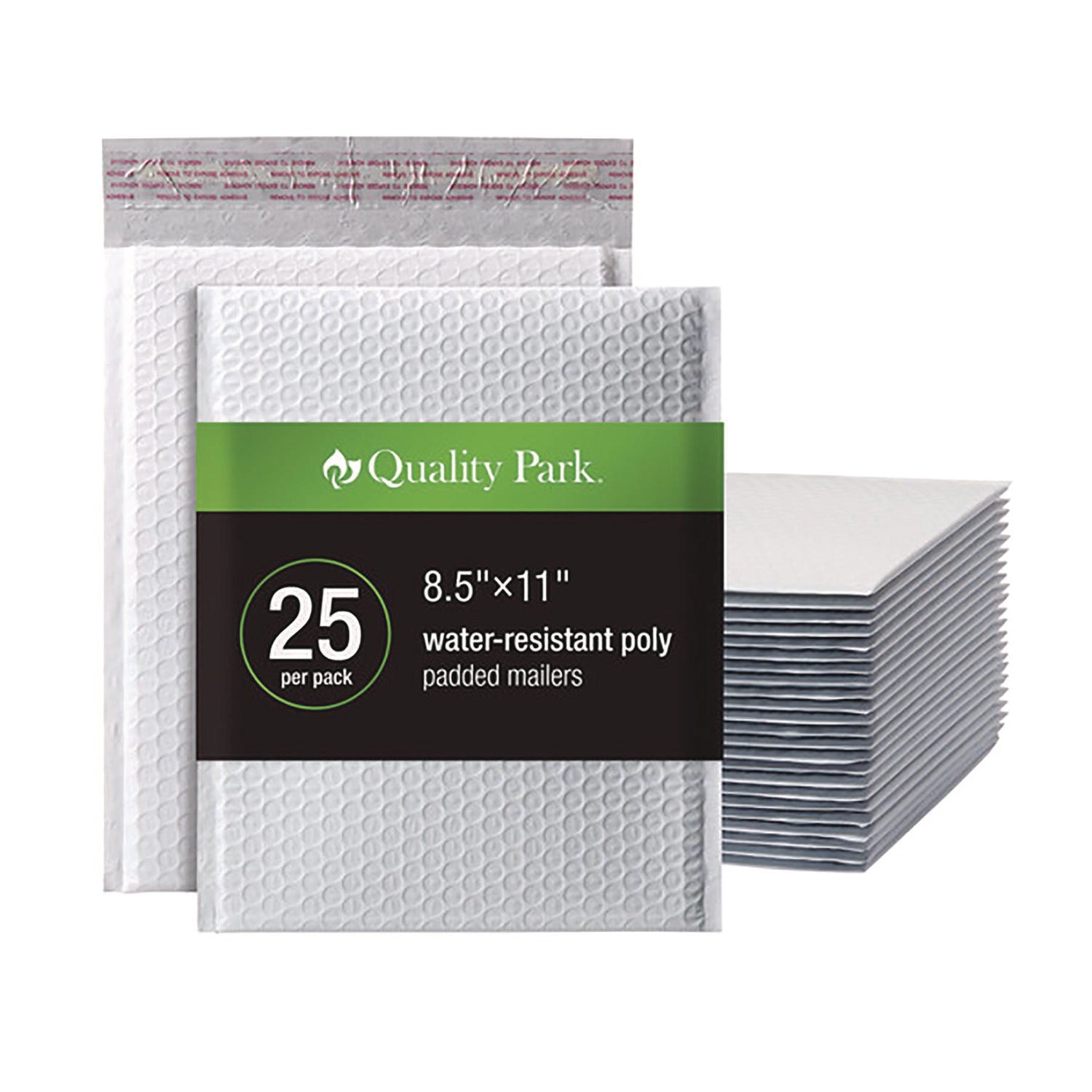 Quality Park Poly Bubble Mailers, 8 1/2" x 11", White, Poly, Strip Closure, 25/Box