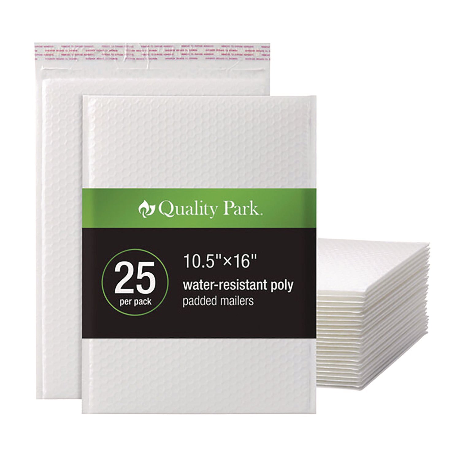 Quality Park Poly Bubble Mailers, 10 1/2" x 15", White, Poly, Strip Closure, 25/Box
